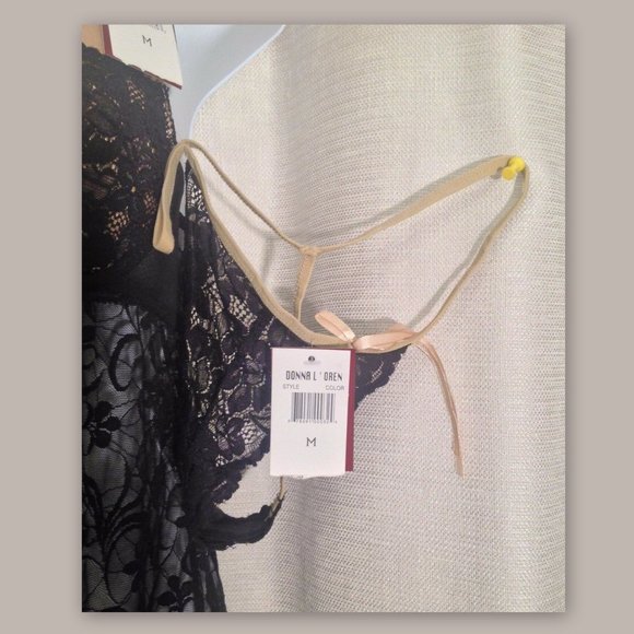 DONNA L'OREN Size Medium 2-Piece Sexy Sheer Black Lace Babydoll Nightie & Thong - Picture 4 of 6